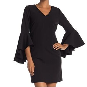 CATHERINE MALANDRINO Black Bell Sleeve Shift Dress Wedding Formal Size 6